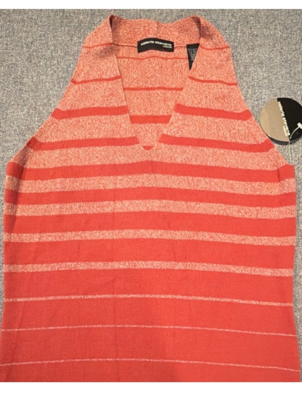 Valerie Stevens Coral and Light Stripe Halter Tank Top